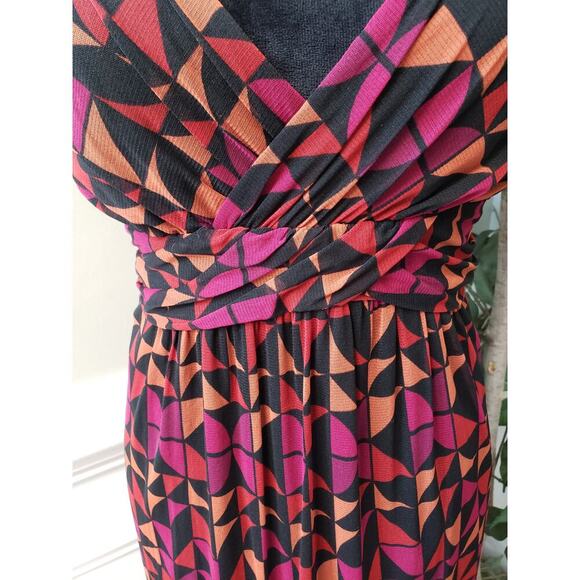 APT.9 Flared Dress Women Large Multi Geometric Print Pleated Skirt Surplice Neck - Picture 9 of 13